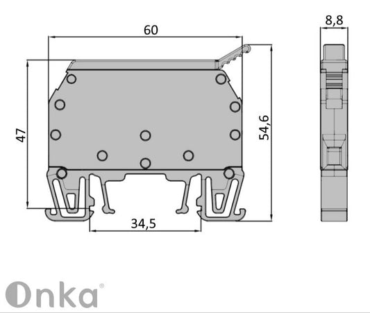 ONKA 6mm2 screw connection terminal block with fuse (fuse not included), gray, 1010241