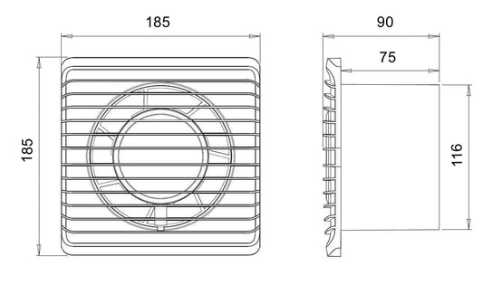 ARS - white wall axial fan for bathroom/toilet, white, with silent grille, 120 mm, 180 m3/h, 340042