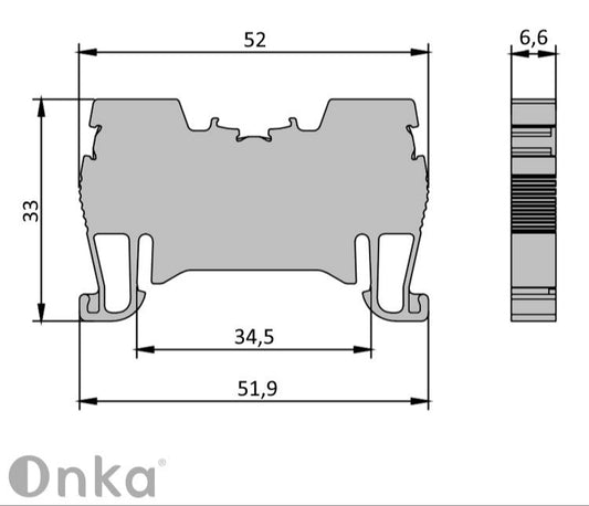 ONKA 4mm2 spring connector for rail Terminal strip for DIN rail 2-wire gray, 1020024