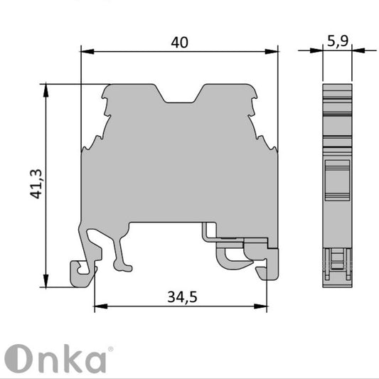 ONKA 2.5 mm2 PE Screw connector for bus Terminal block for DIN rail 2-wire gray, 1010219