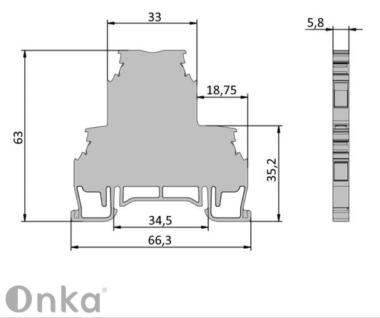 ONKA 2.5mm2, 2 level Terminal box for screw rail Terminal box for DIN rail 4-wire, gray, 1010332