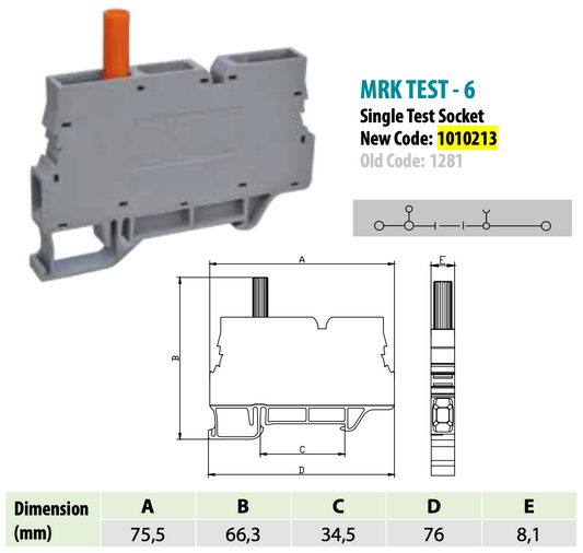 ONKA 6mm2 Connector for screw rail with test terminal on DIN rail, 2-wire, gray, 1010213