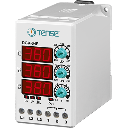 Three-phase digital voltage protection relay with phase sequence control (without neutral conductor), DGK-04F
