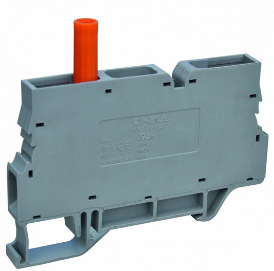 ONKA 6mm2 Connector for screw rail with test terminal on DIN rail, 2-wire, gray, 1010213