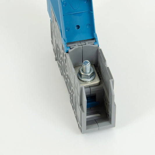 ONKA 70mm2 M8 Screw connector for bus Terminal block for DIN rail with protective cover, blue, 1030048