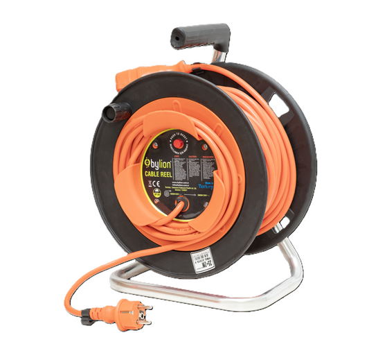 Winch with copper cable 3x2.5 mm2, IP44 with overload protection, current 16 A, 40m+2m Cable color: orange, Schuko type