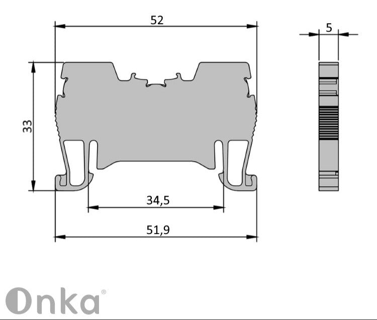 ONKA 1.5 mm2 spring connector for rail, DIN rail terminal, 2-wire, blue, 1020005