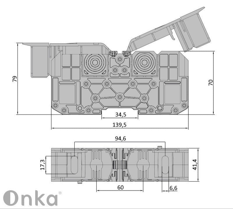 ONKA 150mm2 M12 Terminal box for screw rail Terminal box for DIN rail with protective cover, blue, 1030091