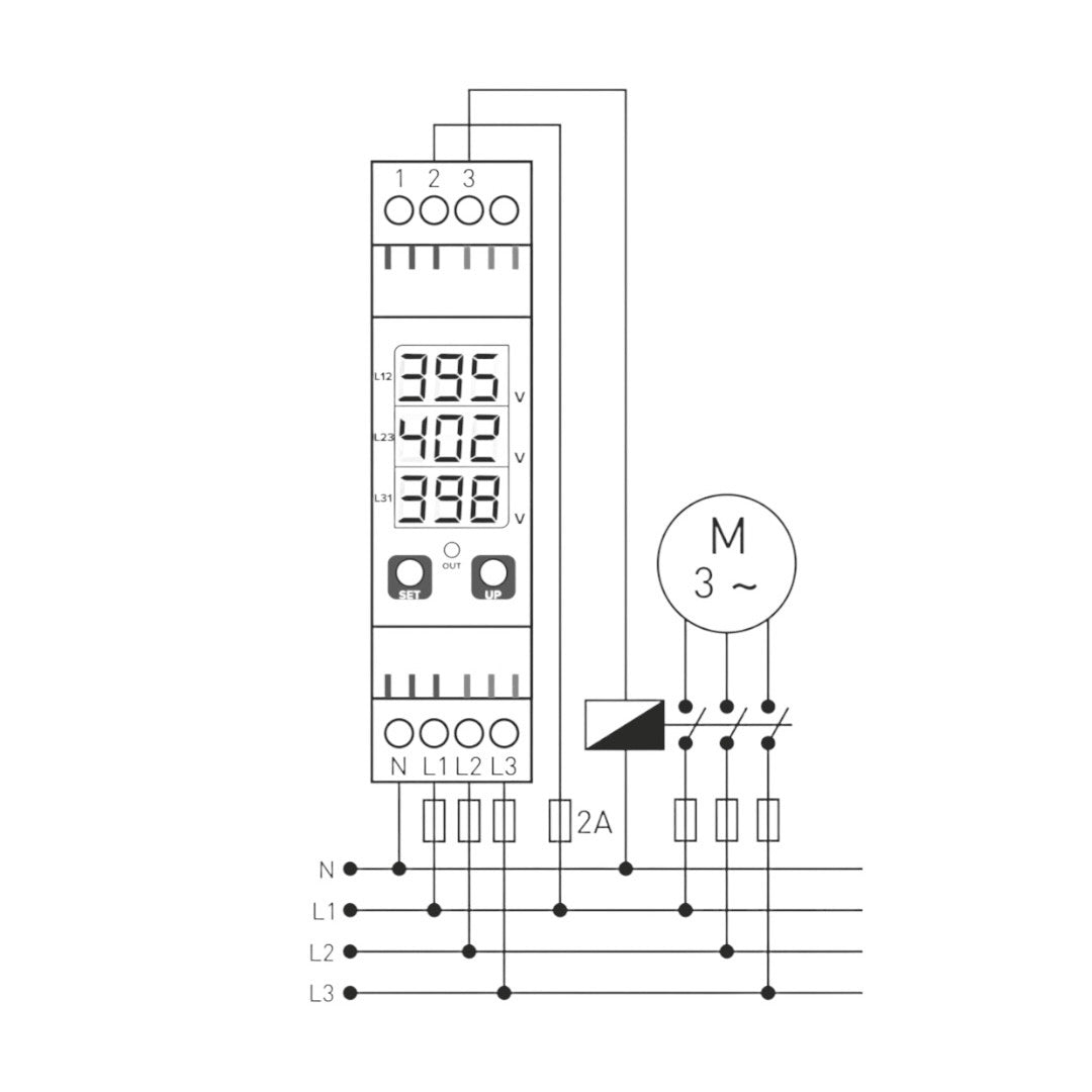 Control/Protection Three-Phase Relay for Overvoltage, Undervoltage, Asymmetrical Sequence Control