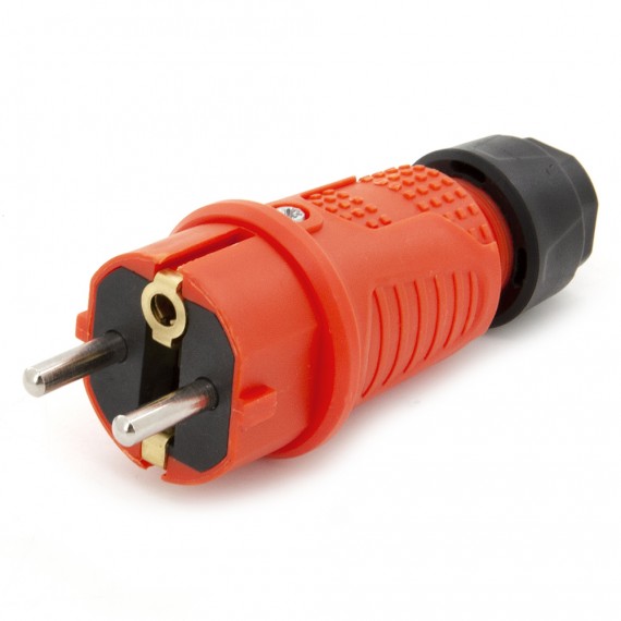 Orange rubber plug IP54, for cable, double grounding, 2P+Z, REF-O, 16 amperes 250 volts, manufacturer Bylion