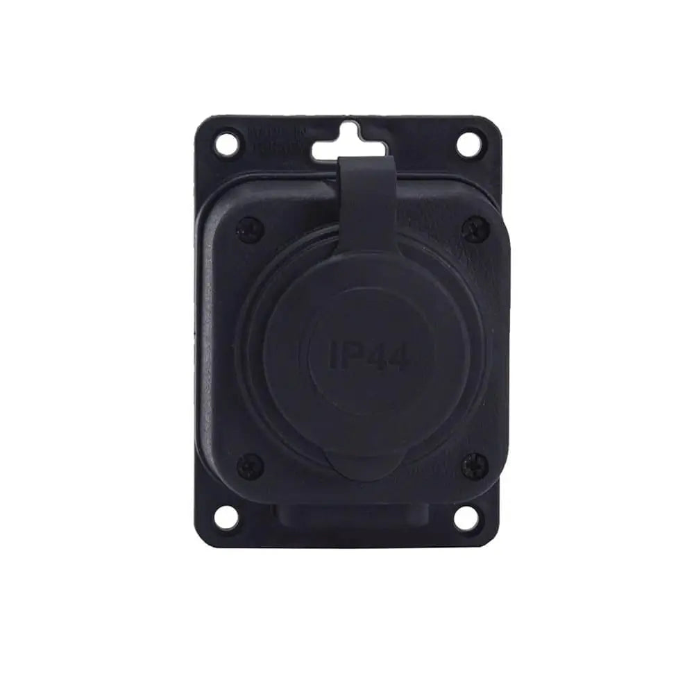 Plug socket, French, type E (pin), black, "rubber", for surface 250V, 16A, IP44, 2P+Z, 1KMP-E, Bylion