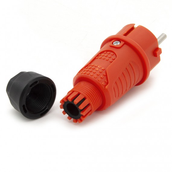 Orange rubber plug IP54, for cable, double grounding, 2P+Z, REF-O, 16 amperes 250 volts, manufacturer Bylion