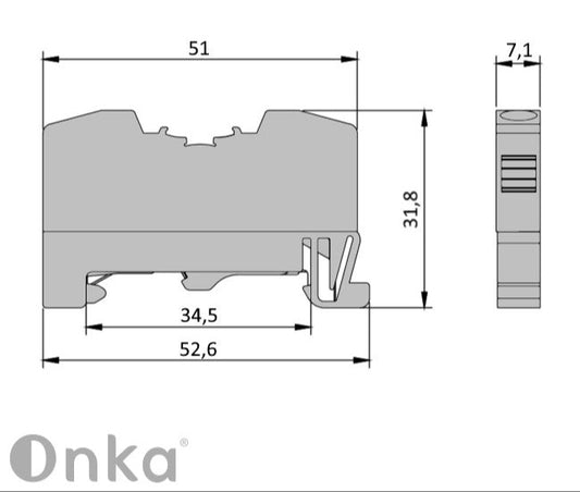 ONKA 4mm2 PE spring connector for rail Terminal block for DIN rail, 2-wire, gray, 1020299