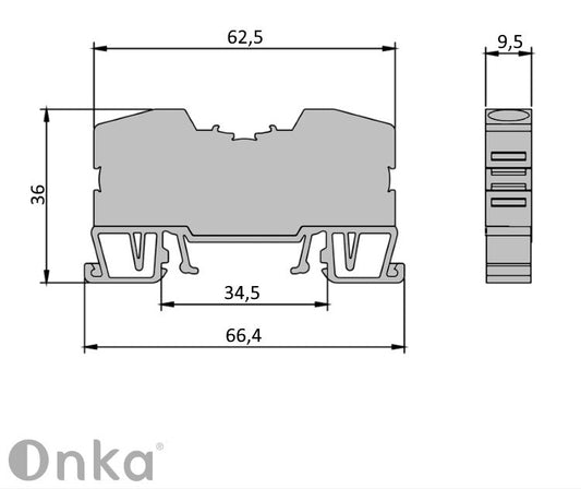 ONKA 10mm2 spring connector for rail Terminal strip for DIN rail 2-wire gray, 1020044