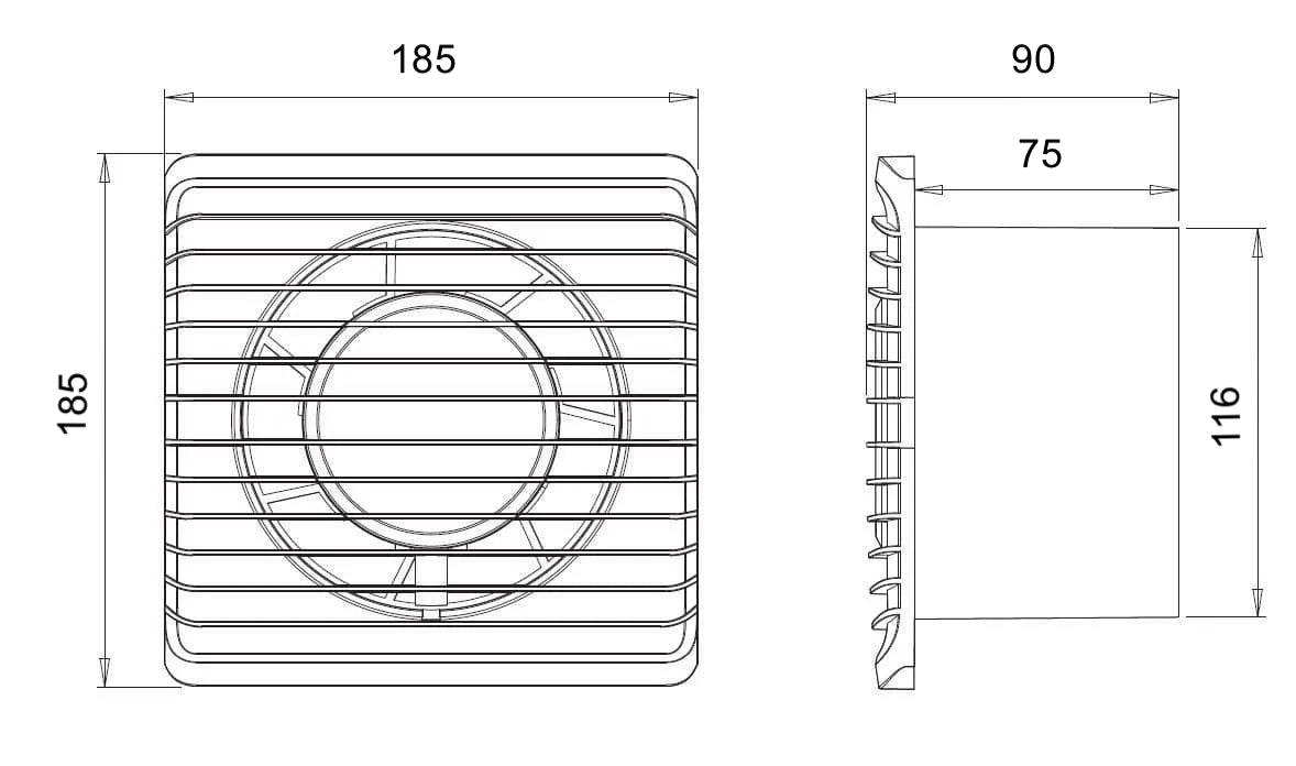 ARS - white wall axial fan for bathroom/toilet, white, with silent grille, 120 mm, 180 m3/h, 340042