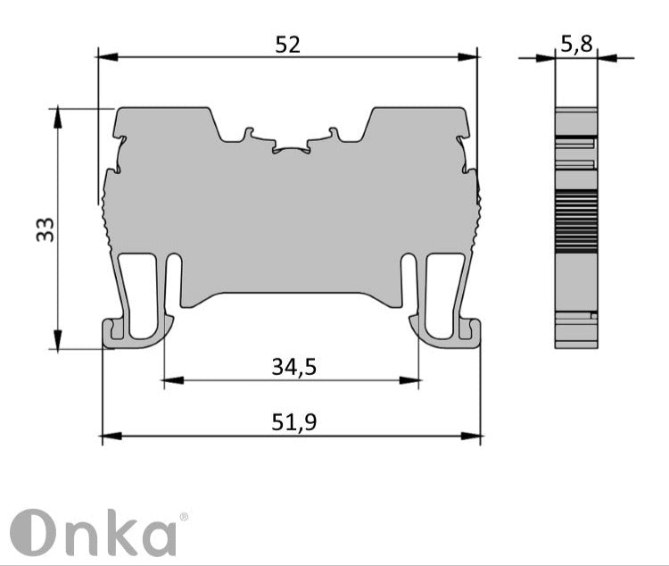 ONKA 2.5 mm2 spring connector for DIN rail, terminal for DIN rail, 2-wire, gray, 1020013