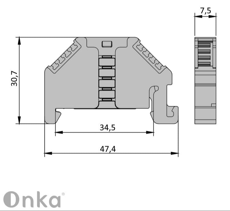 ONKA Щепсел, крайна скоба, универсална скоба (за пружинен и винтов клеммен блок ) , 1060002