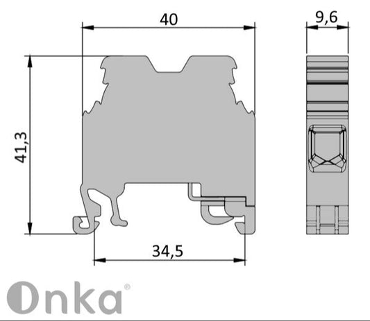 ONKA 10mm2 PE Screw connector for bus Terminal box for DIN rail 2-wire terminal, gray, 1010221