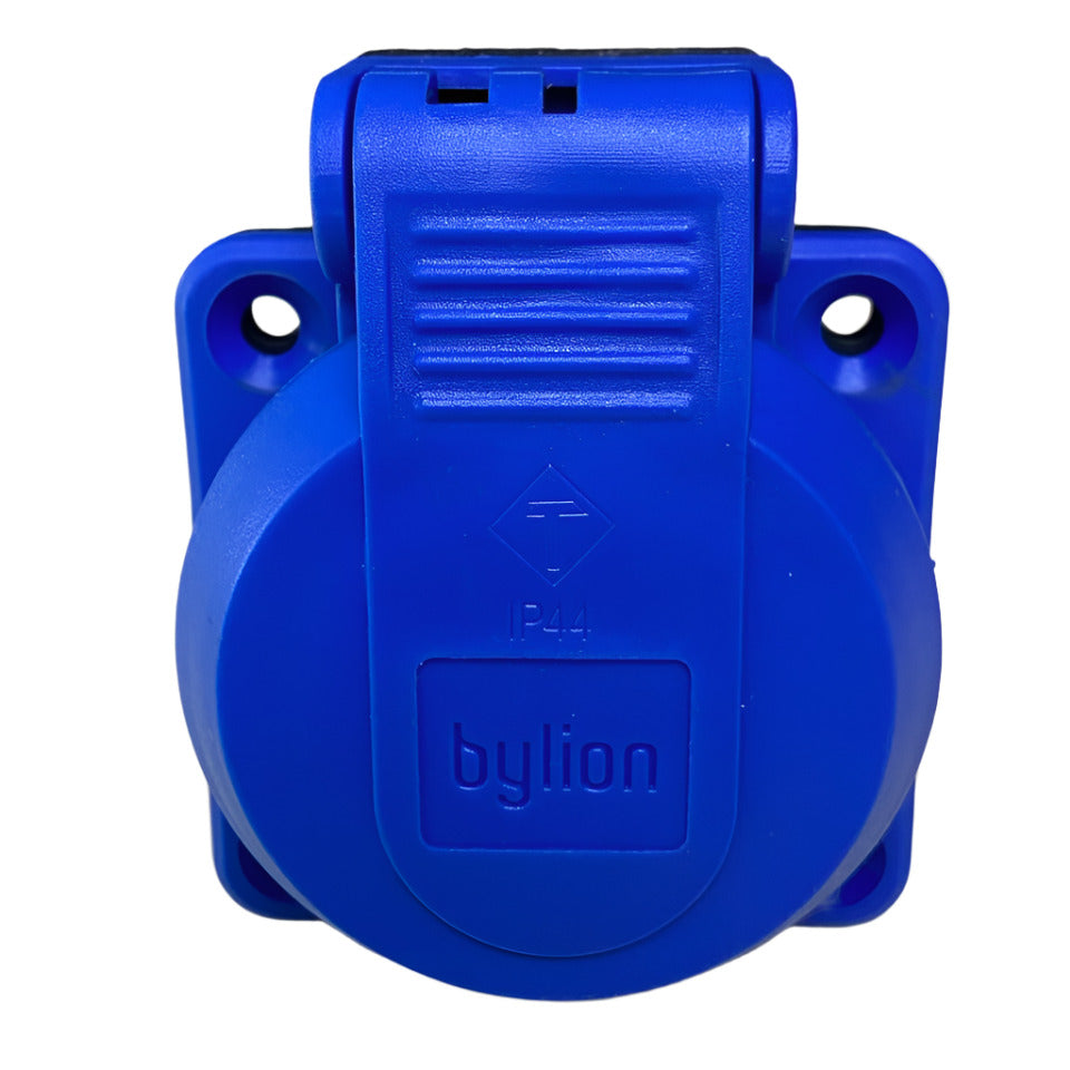 Hermetic contact 2P+Z, 230/220V, with grounding, IP44, with cover, blue, 250V French