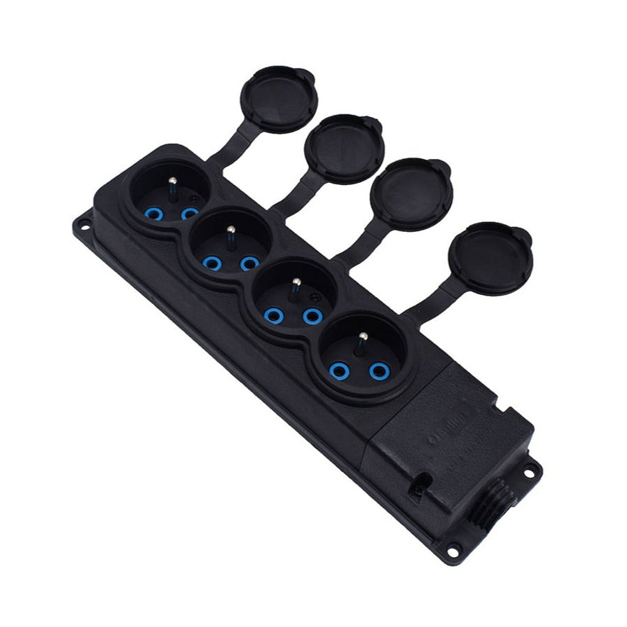 4x rubber contact "rubber" black with hermetic cover IP44, 250V, 16A, 2P+Z, French type E, 4KMP-E, Bylion