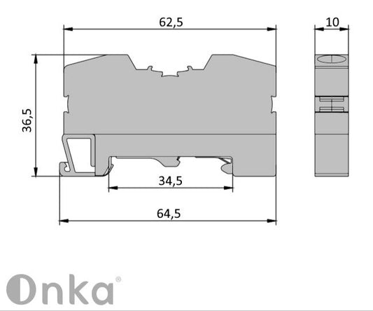 ONKA 10mm2 PE Spring Connector for Bus, Terminal Clamp for DIN Rail, 2-wire, Gray, 1020300