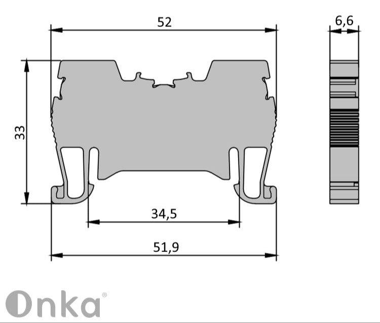 ONKA 4mm2 Spring Connector for Bus, Terminal Block DIN Rail, 2-wire, Blue, 1020027