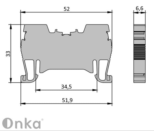 ONKA 4mm2 пружинен конектор за шина, клеморед DIN шина, 2-проводен, син, 1020027