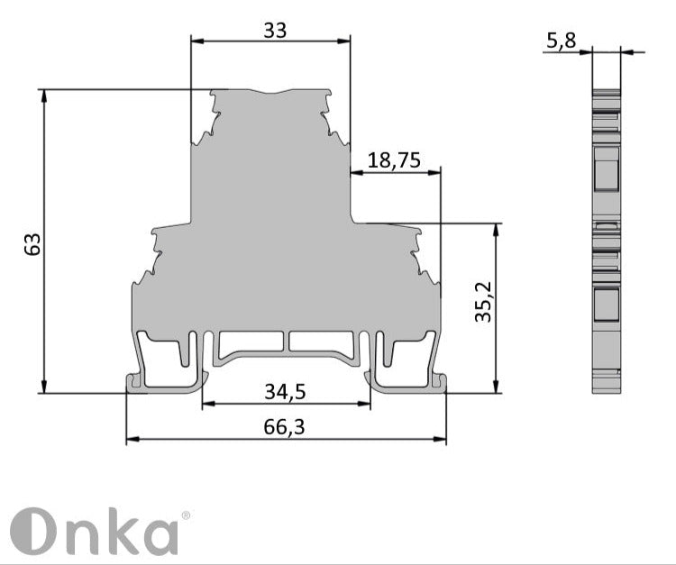 ONKA 2.5mm2, 2 level Terminal box for screw rail Terminal box for DIN rail 4-wire, gray, 1010332