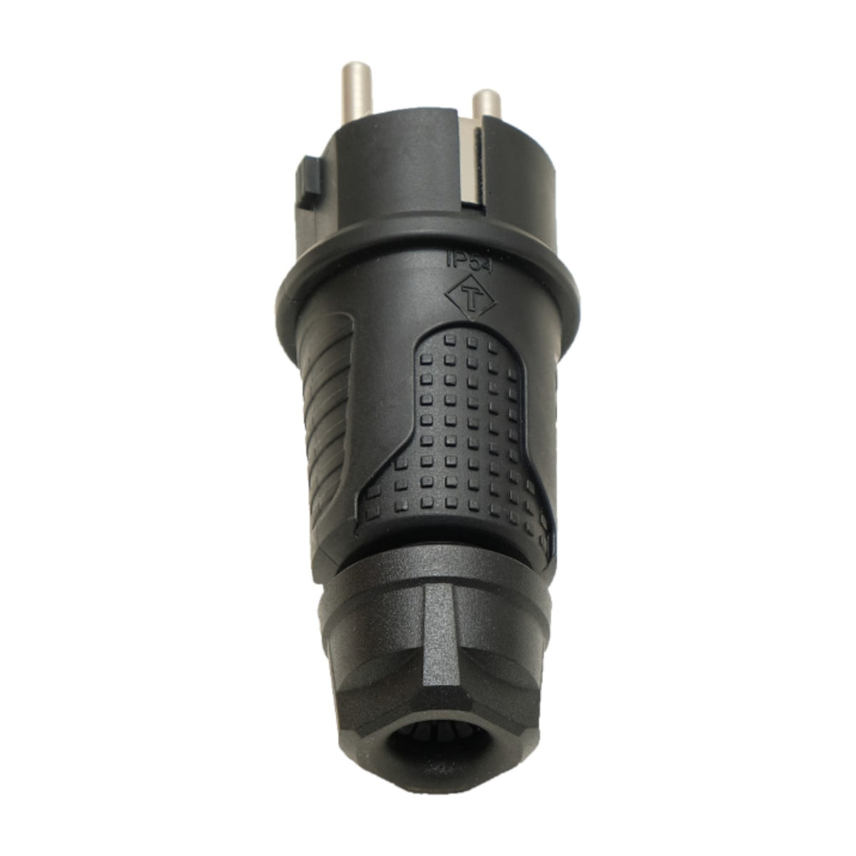 Black rubber plug IP54, 250v 16a on cable, Uni-Schuko (double grounding), 2P+E, REF, Bylion