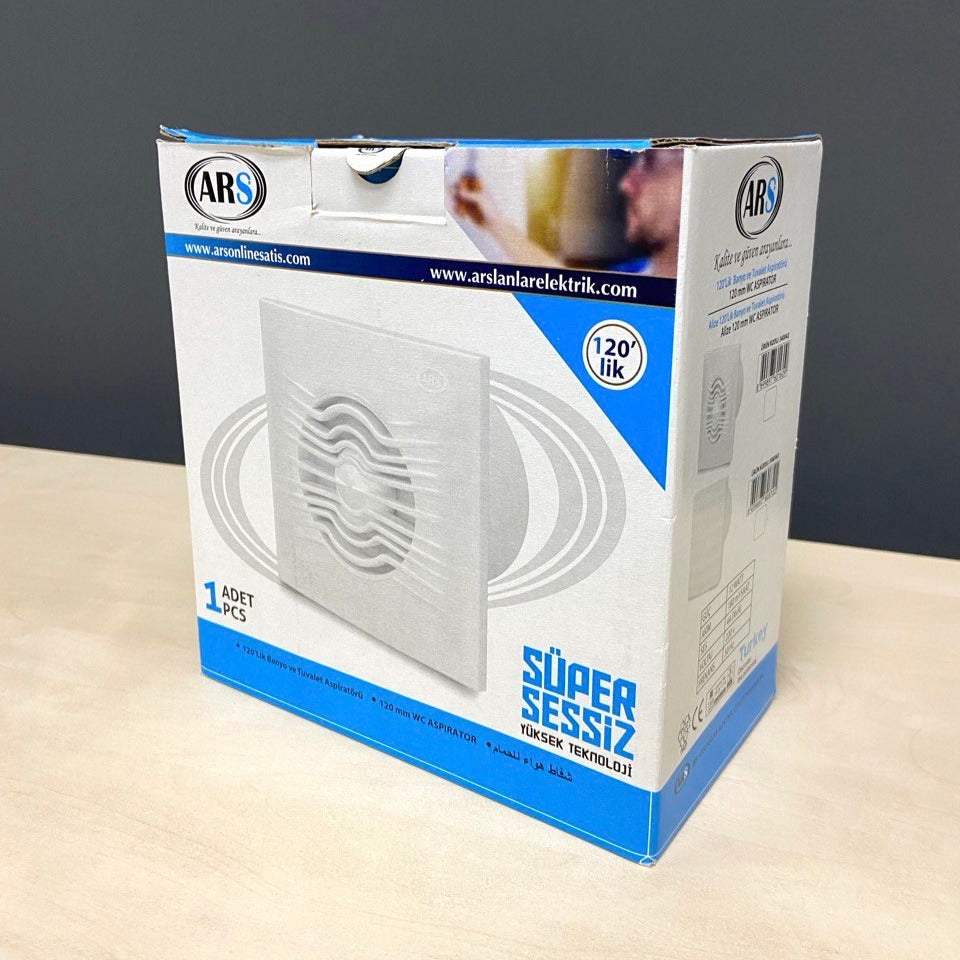 ARS - white wall axial fan for bathroom/toilet, white, with silent grille, 120 mm, 180 m3/h, 340042
