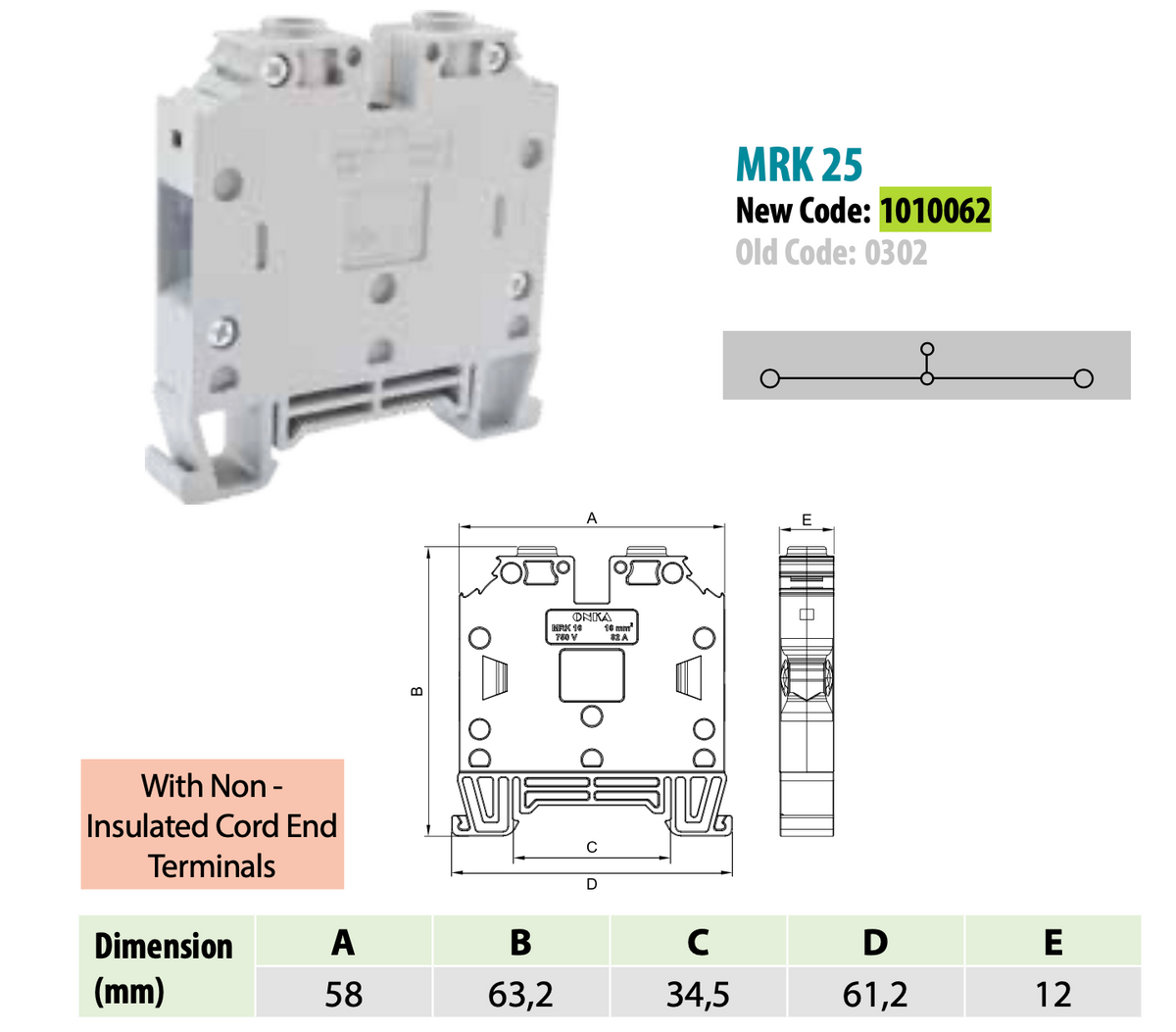 ONKA 25mm2 Terminal box for screw rail Terminal box for DIN rail 2-wire, gray, 1010062