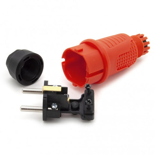 Orange rubber plug IP54, for cable, double grounding, 2P+Z, REF-O, 16 amperes 250 volts, manufacturer Bylion