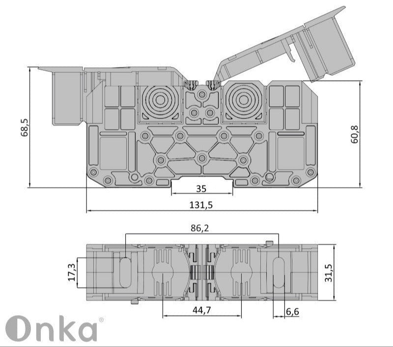 ONKA 95mm2 M8 Screw connector for bus Terminal box for DIN rail with protective cover, gray, 1030059