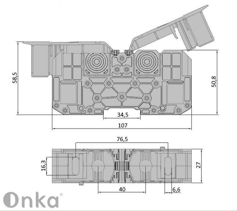 ONKA 50mm2 M8 Terminal box for screw rail Terminal box for DIN rail with protective cover, gray, 1030031