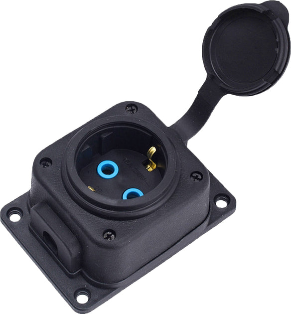 Black "rubber" socket for surface mounting 250V, 16A, IP44, SCHUKO 2P+Z, 1KMP-F, Bylion