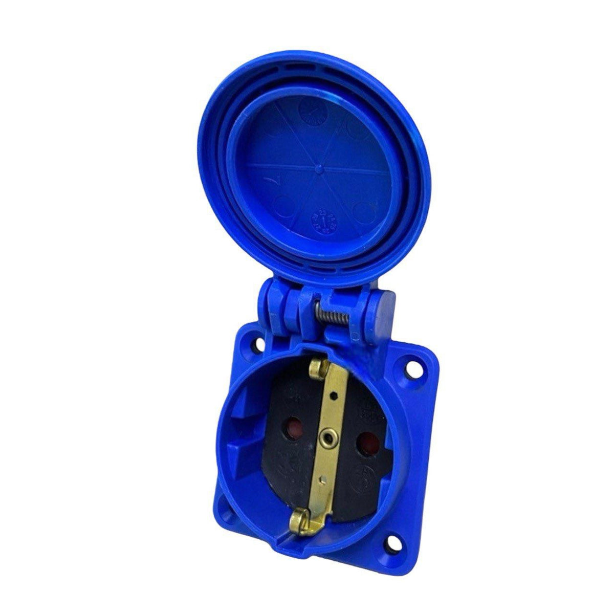 Херметичен контакт 2P+Z, 230/220V, със заземяване, IP44, с капак, син, 250V Schuko