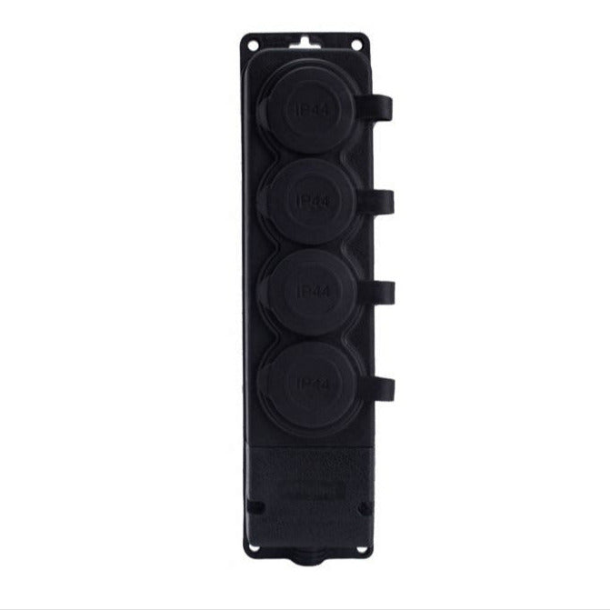 4x rubber contact "rubber" black with hermetic cover IP44, 250V, 16A, 2P+Z, French type E, 4KMP-E, Bylion