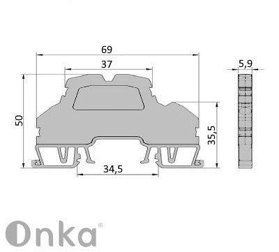 ONKA 2,5 mm2, 2-степенна пружинна клема за шина Клеморед за DIN шина 4-проводен сив, 1020379