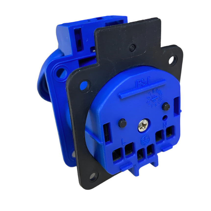 Херметичен контакт 2P+Z, 230/220V, със заземяване, IP44, с капак, син, 250V Schuko