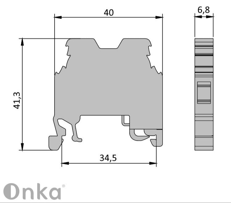 ONKA 4mm2 PE Screw connector for rail Terminal box for DIN rail 2-wire gray, 1010220