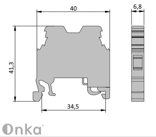 ONKA 4mm2 PE Screw connector for rail Terminal box for DIN rail 2-wire gray, 1010220