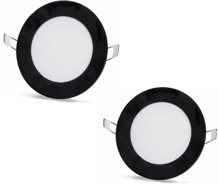 2 pcs - round LED panel 6W / 540Lm cool white black frame round for recessed installation (included power supply) 6500K YL10-0600-S