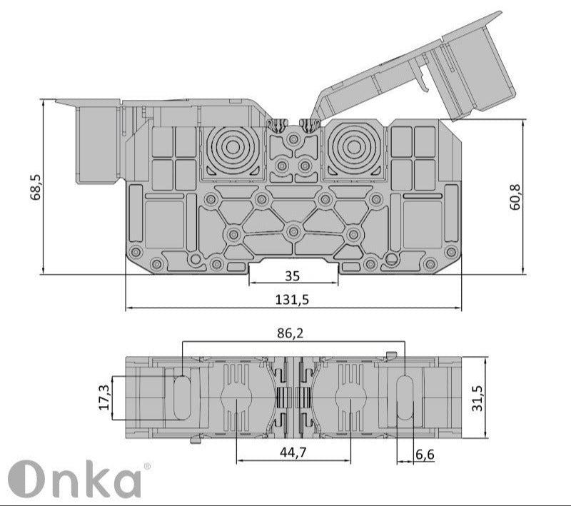 ONKA 95mm2 M8 Screw Connector for Bus Terminal Block for DIN Rail with Protective Cover, Blue, 1030062